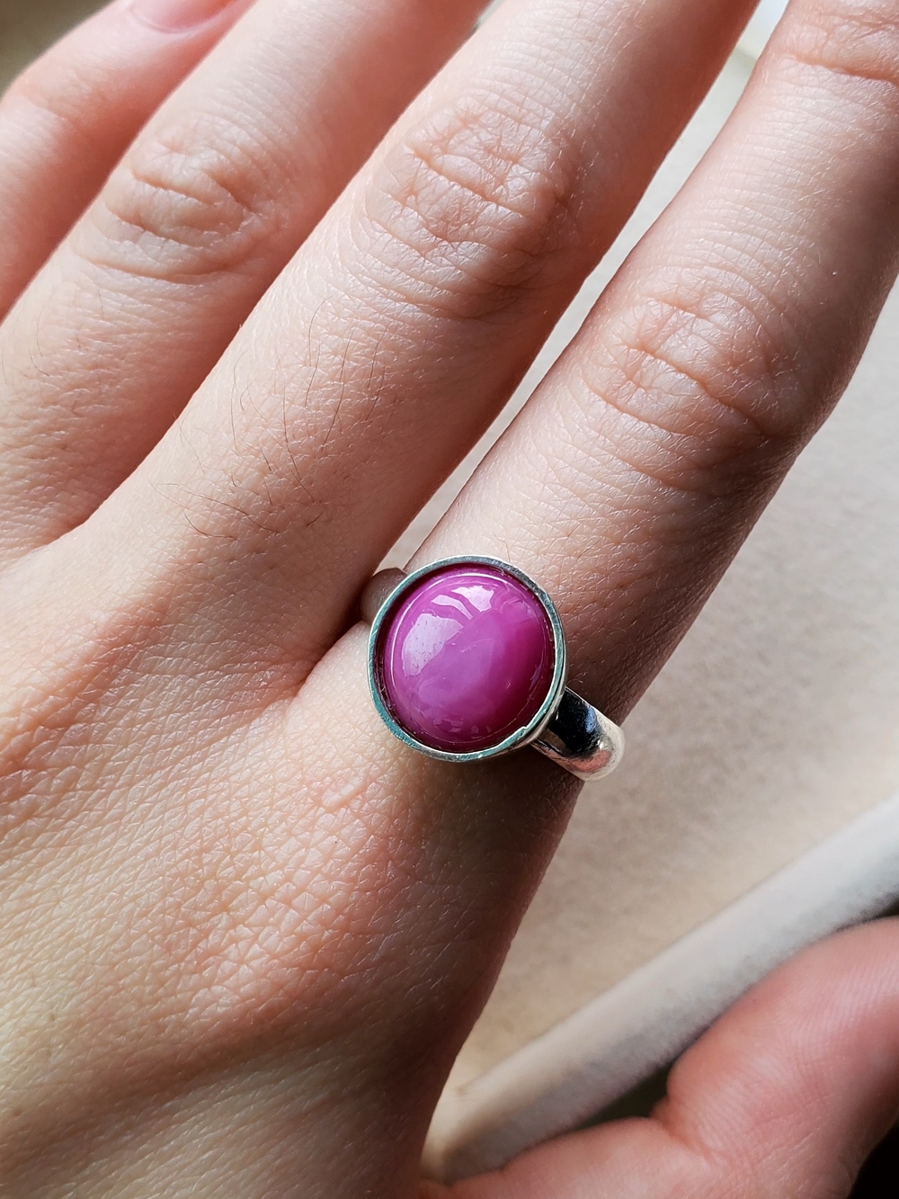 Sterling Silver Pink Cabochon Statement Ring